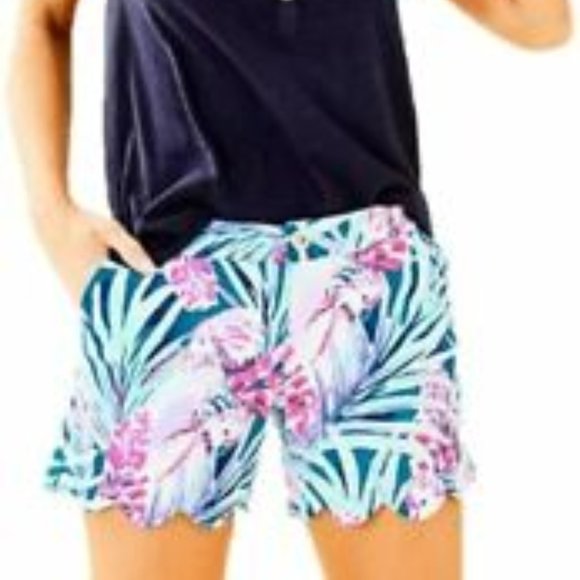 NWT Lilly Pulitzer Buttercup Knit Shorts Scalloped in Mr. Peacock Size 2 - Flaw! - Picture 4 of 5